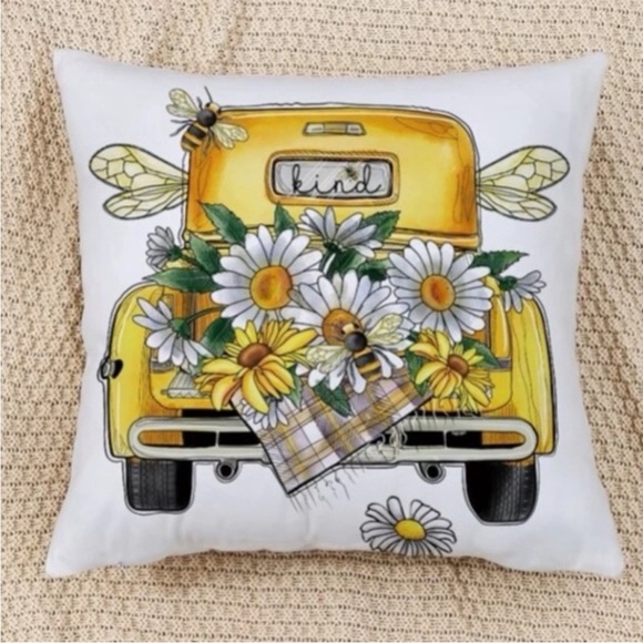 None Other - Bee Kind Floral Truck Decorative Pillow 18" X 18" NWOT